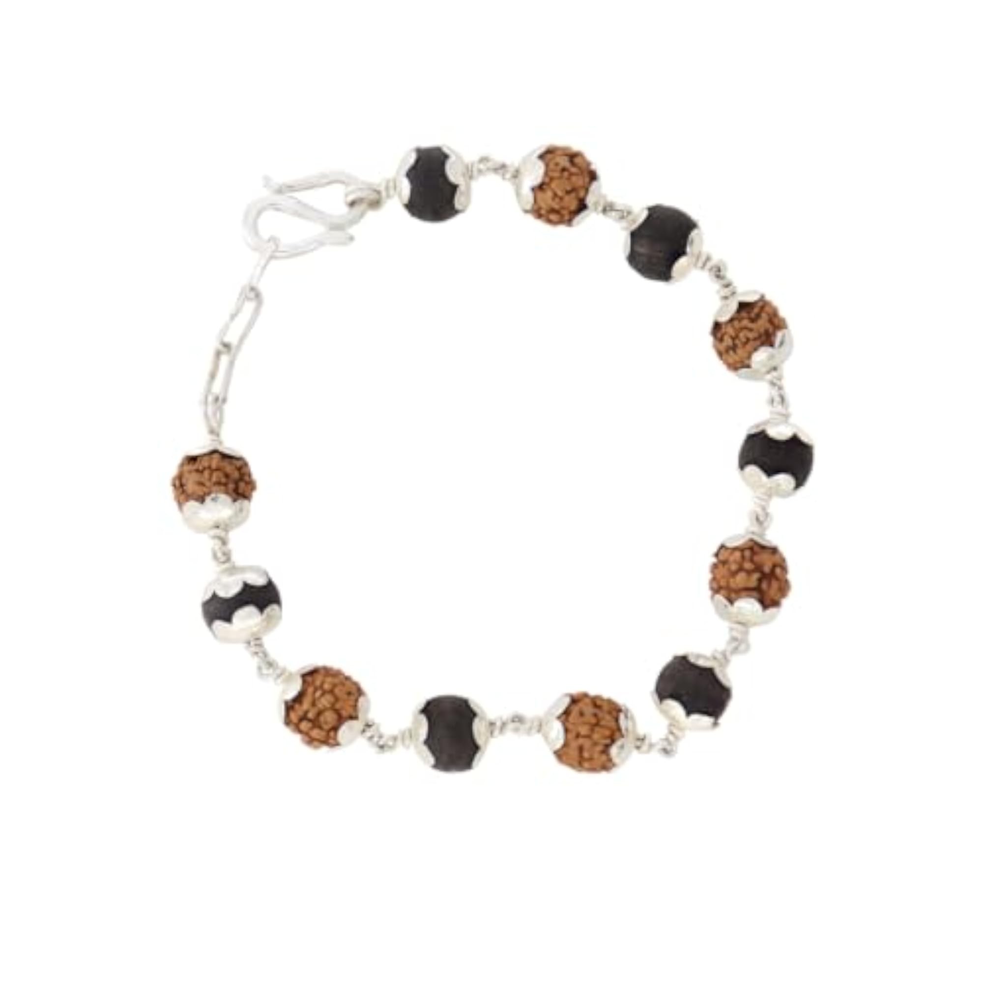 Women's 92.5 Silver Rudraksha Karungali Capped Adjustable Bracelet
